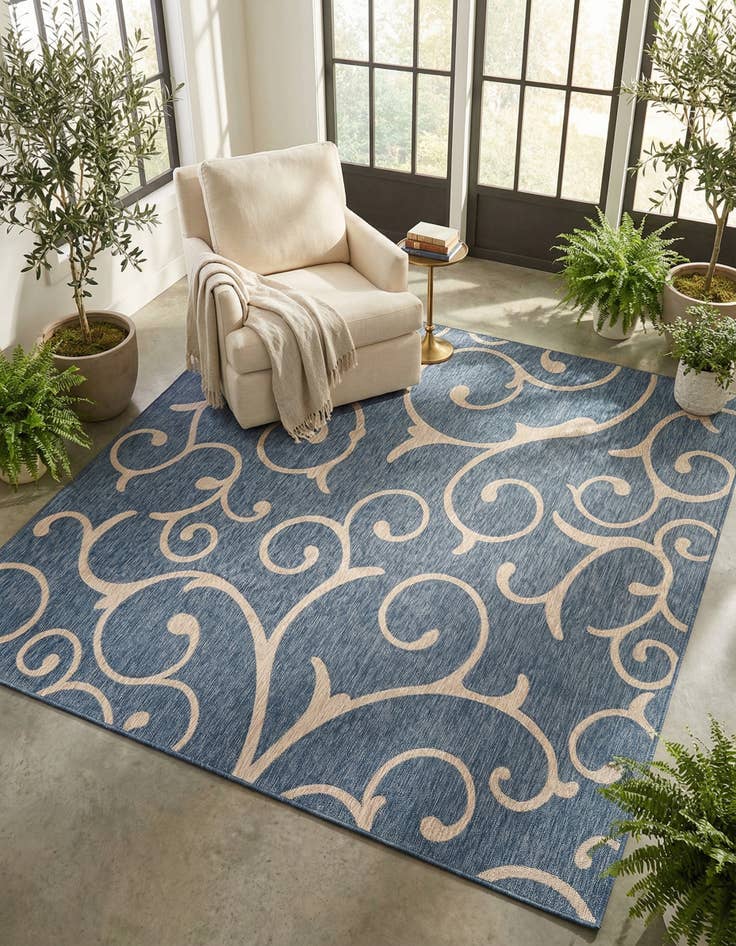 Detail image of 13' x 13'  Washable Botanical Indoor / Outdoor Square Rug