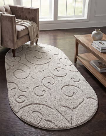 Light Gray Botanical Shag Oval Rug