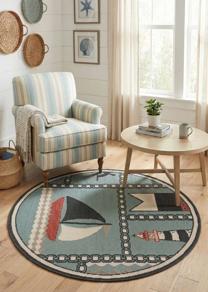 4' x 4' Easy-Clean Coastal Indoor / Outdoor Round Rug