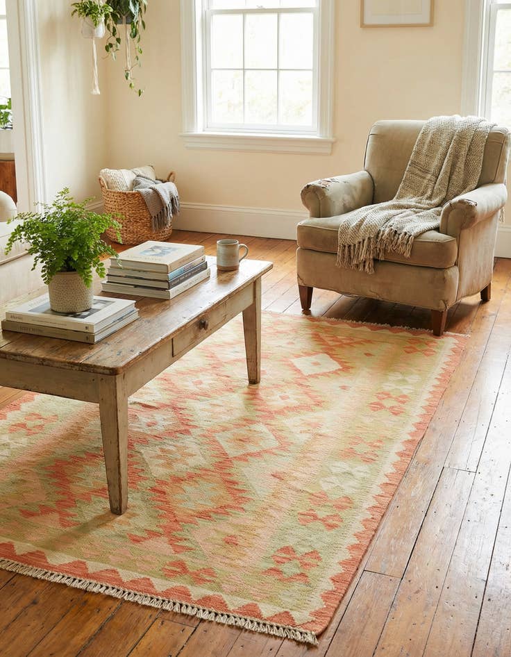 Detail image of  3' 3 x 4' 10  Hand Woven Kilim Waziri Wool Rug