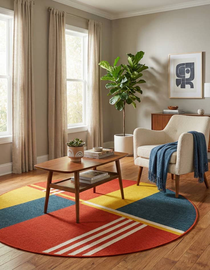 Detail image of  4' x 4'  Washable Modern Indoor / Outdoor Round Rug