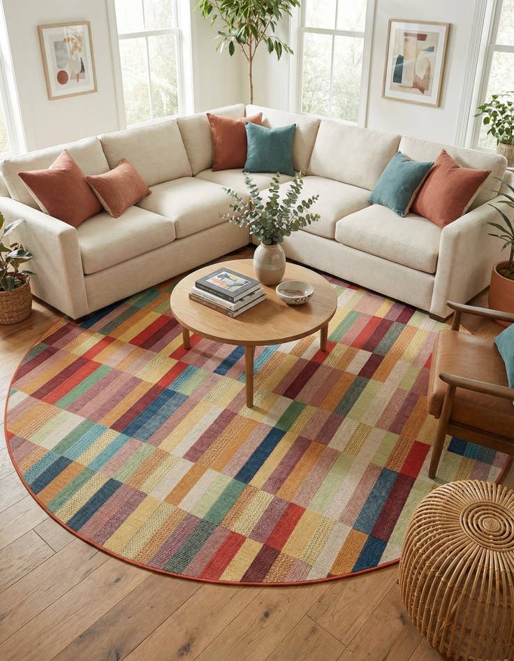 Detail image of 10' x 10'  Washable Baja Indoor / Outdoor Round Rug