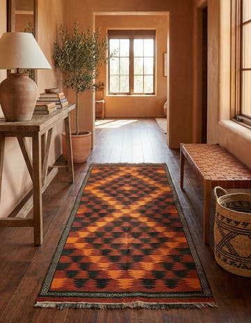 4' 3 x 12' 6 Hand Woven Kilim Fars Wool Runner Rug