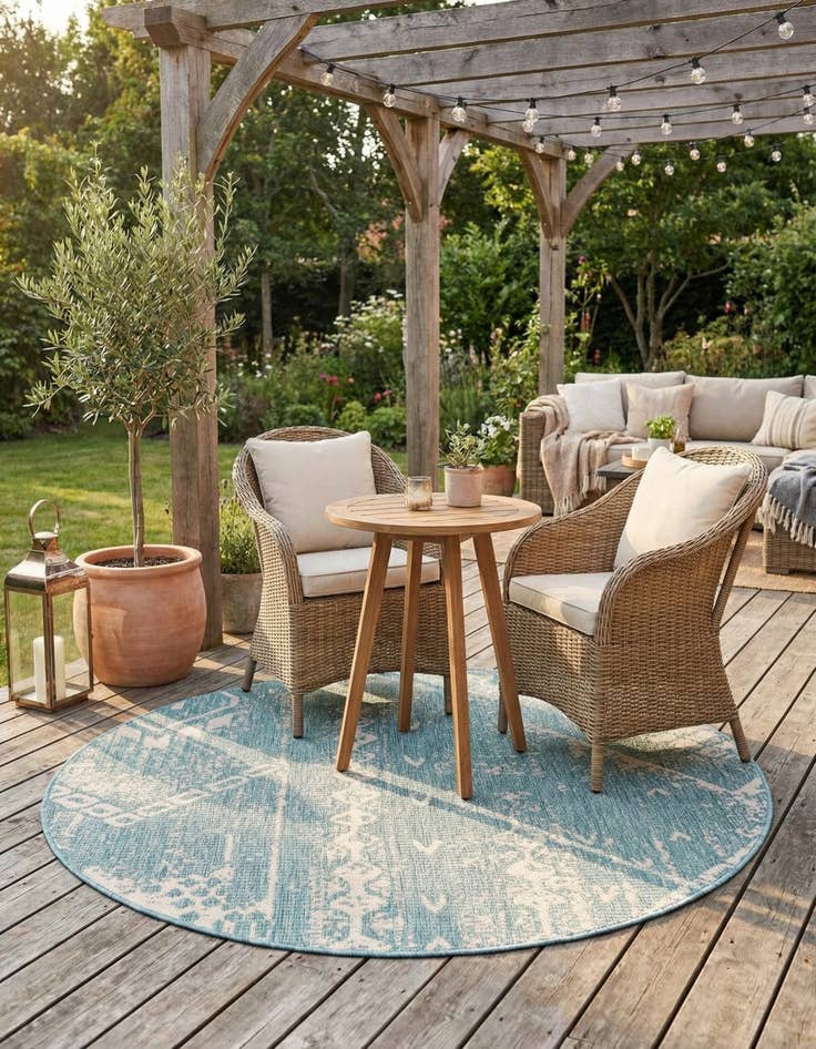 Detail image of  4' x 4'  Washable Bohemian Indoor / Outdoor Round Rug