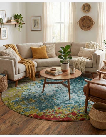Blue Washable Hyacinth Round Rug