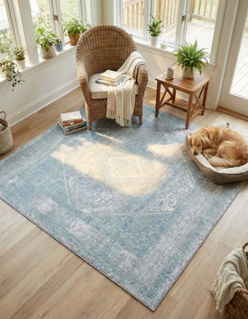 Gray Green Kamala Washable Square Rug