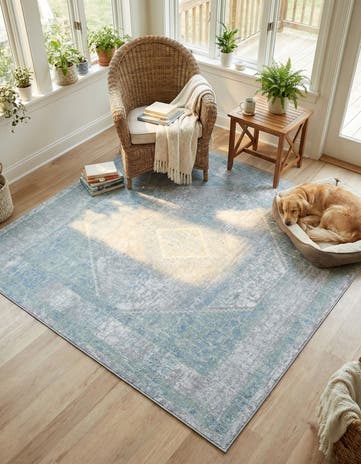 Gray Green Kamala Washable Square Rug