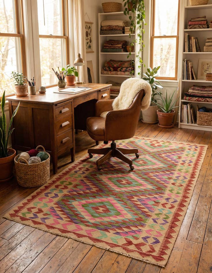 Detail image of 3' 5 x 6' 3  Hand Woven Kilim Maymana Wool Rug