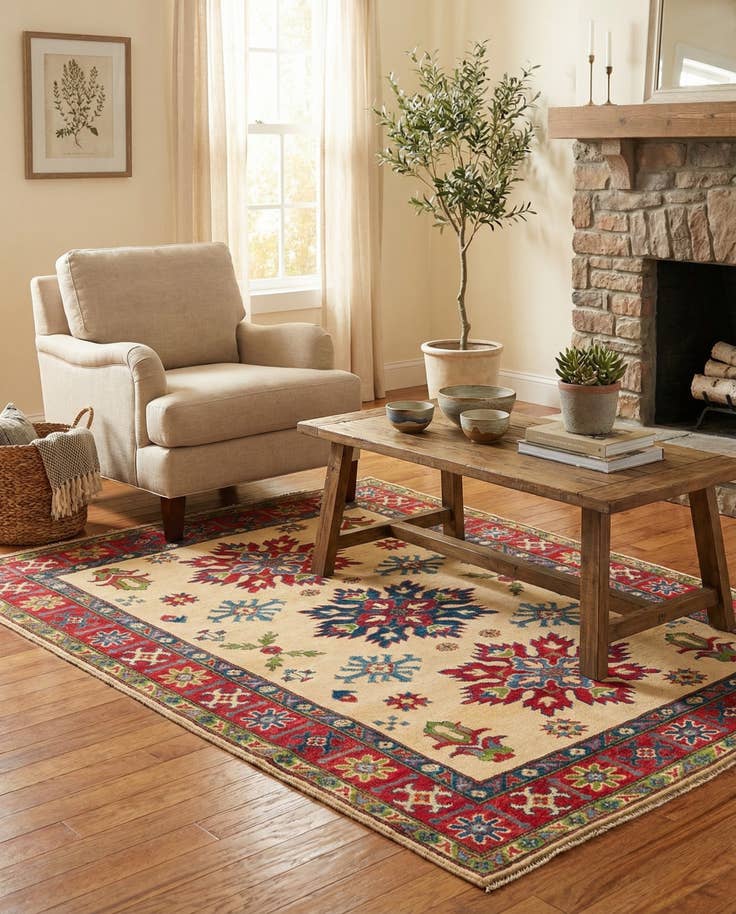 Detail image of 4' 1 x 5' 10 Hand Knotted Kazak Rug