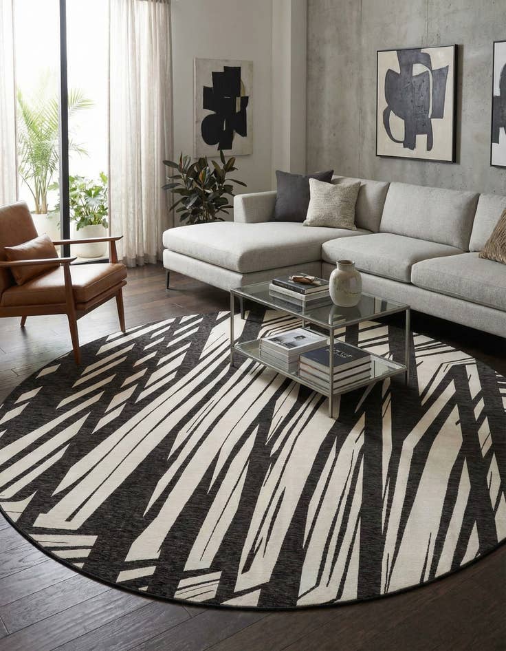 Detail image of 13' x 13'  Washable Modern Indoor / Outdoor Round Rug