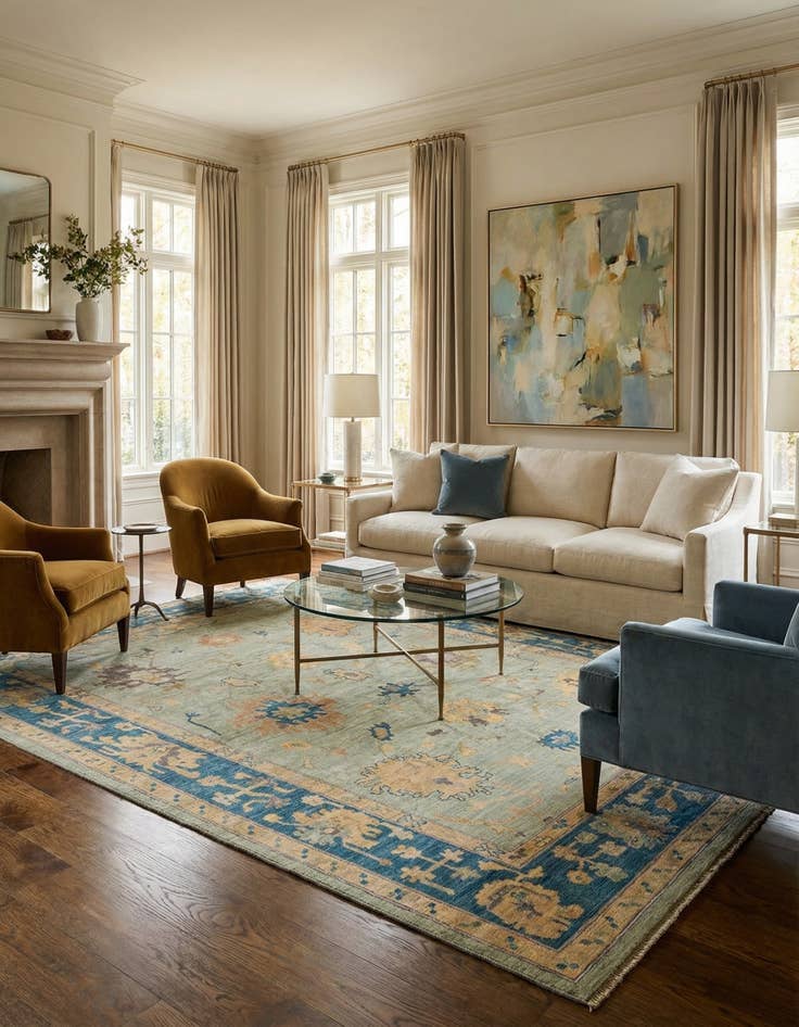 Detail image of 6' 6 x 9' 10  Hand Knotted Oushak Wool Rug