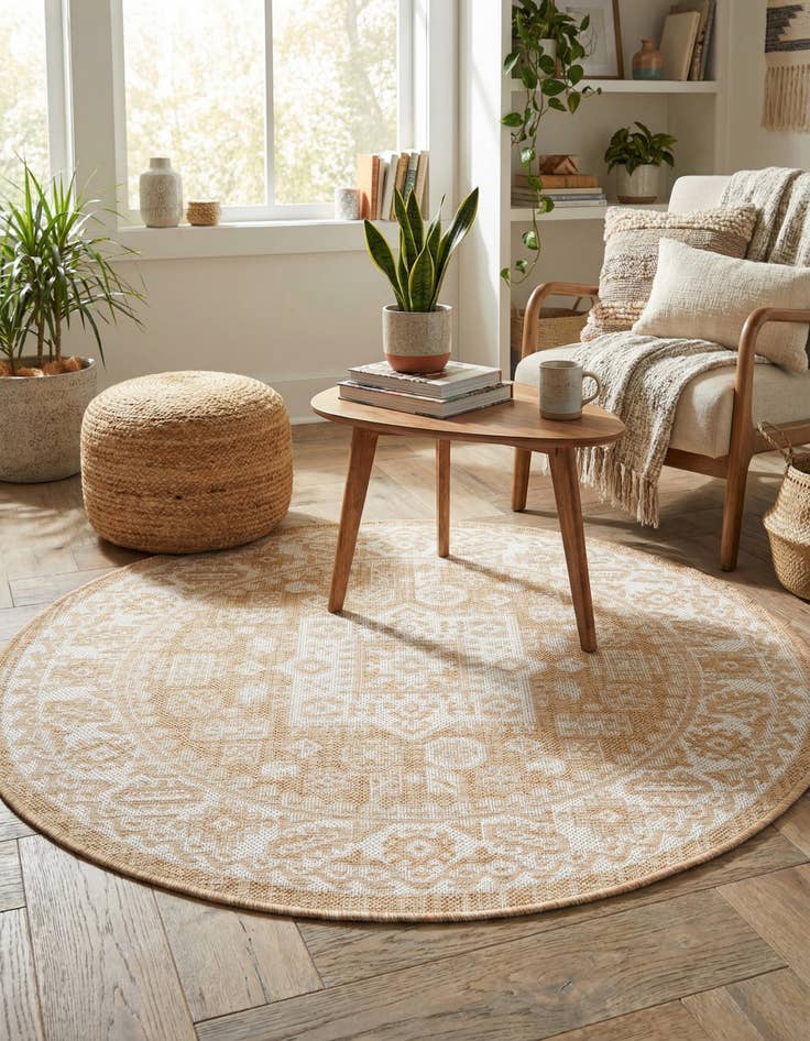Detail image of 3' x 3'  Washable Aztec Indoor / Outdoor Round Rug