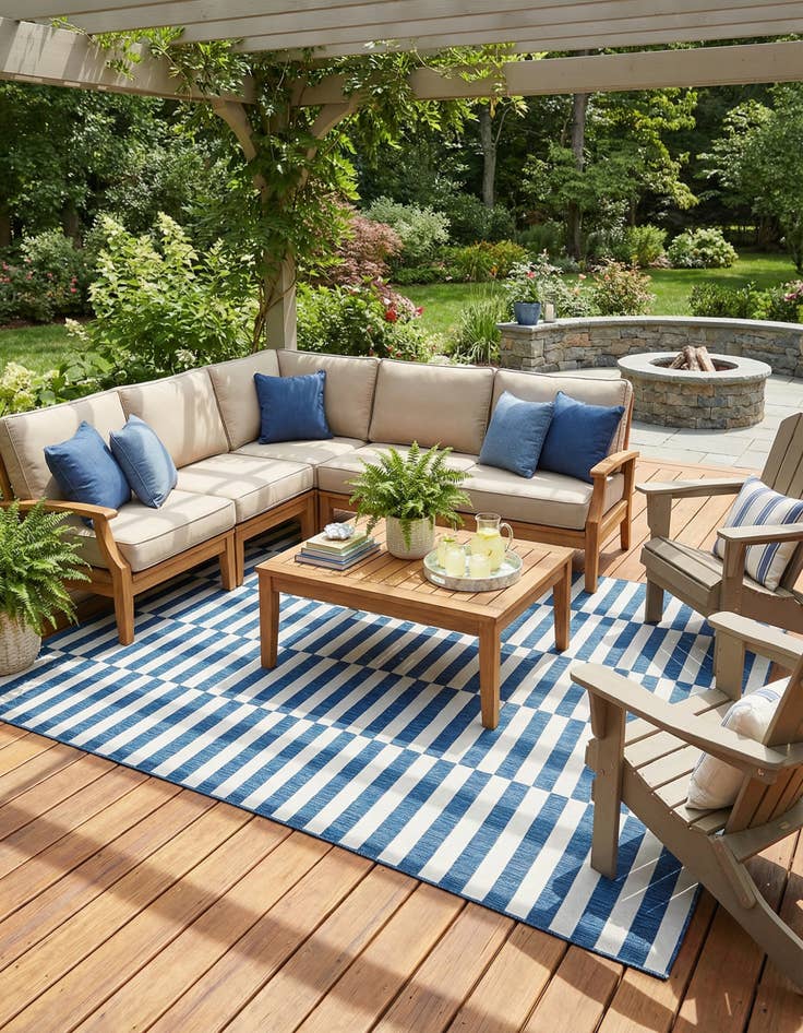 Detail image of 7' 10 x 11'  Washable Striped Indoor / Outdoor Rug