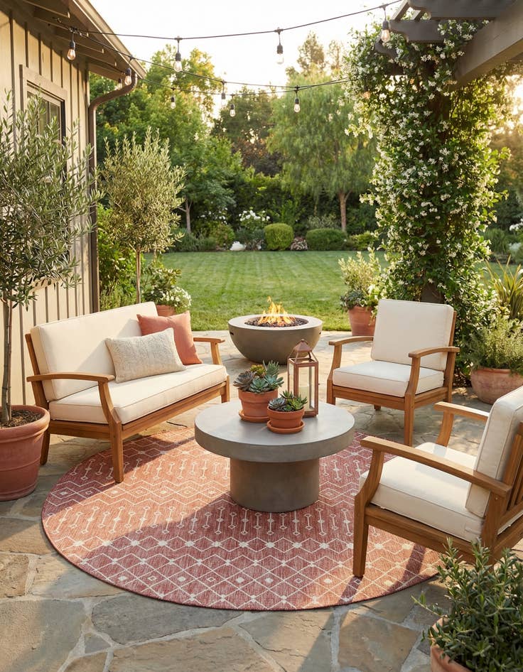 Detail image of  10' 8 x 10' 8  Washable Lattice Indoor / Outdoor Round Rug