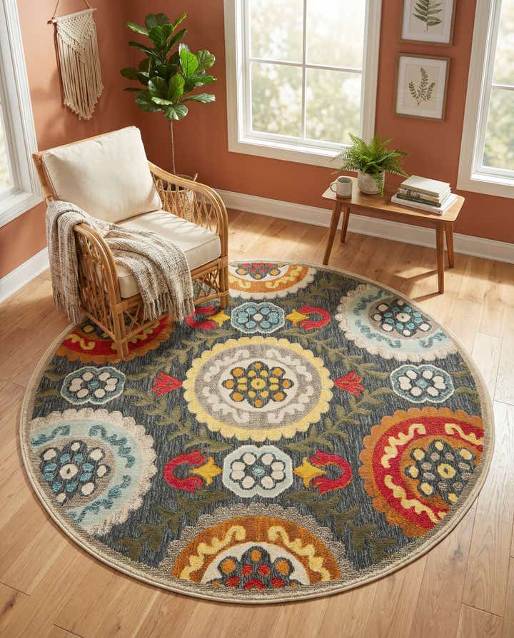 6' x 6' Easy-Clean Casablanca Indoor / Outdoor Round Rug