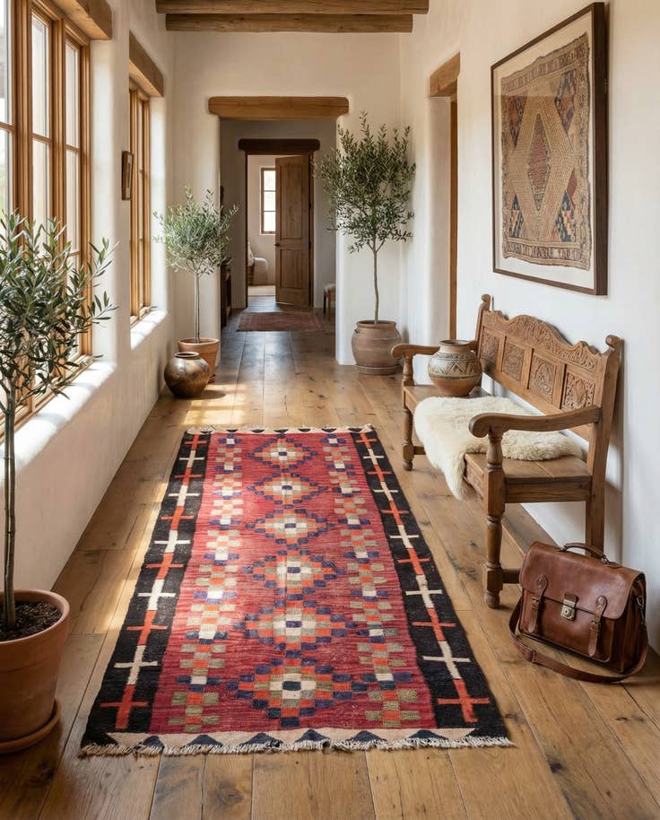 Detail image of 4' 6 x 9' Hand Woven Kilim Fars Wool Runner Rug