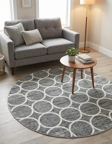 Gray Lattice Trellis Round Rug