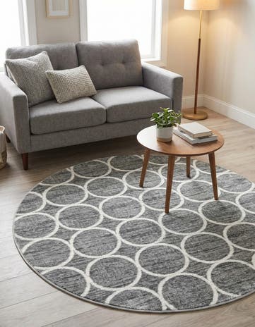Gray Lattice Trellis Round Rug