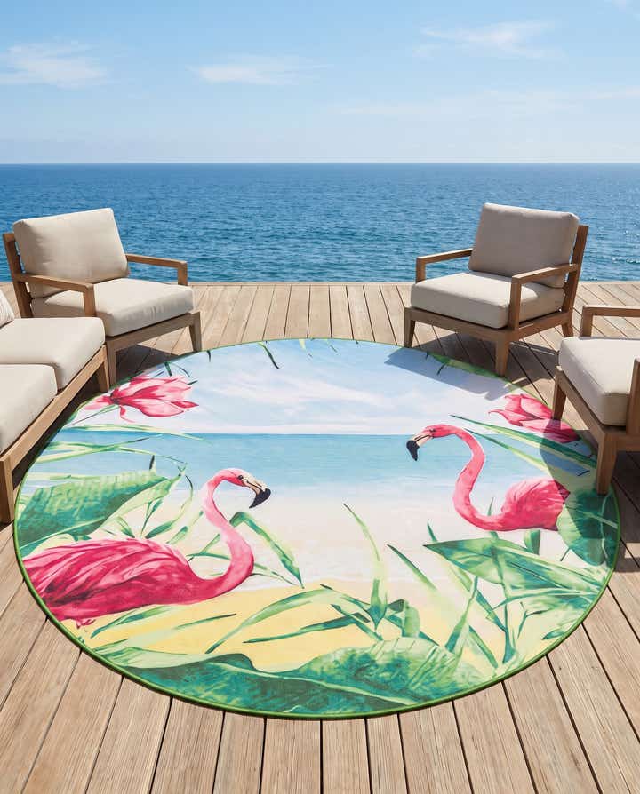 7' 10 x 7' 10 Easy-Clean Jill Zarin Caribbean Indoor / Outdoor Round Rug