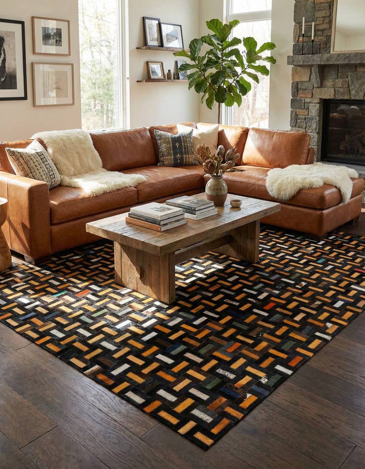 Detail image of  4' 11 x 7' 10 Cowhide - Patchwork Rug