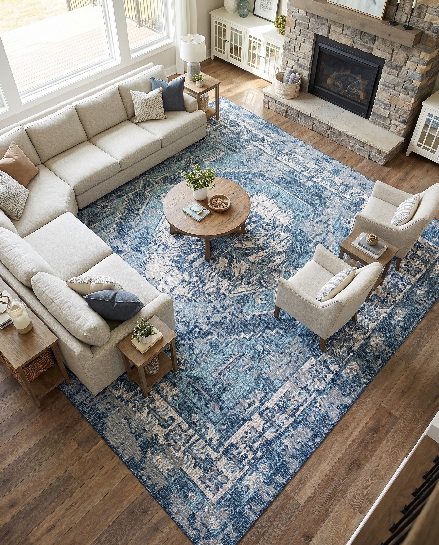 13' x 13' Easy-Clean Traditional Indoor / Outdoor Square Rug
