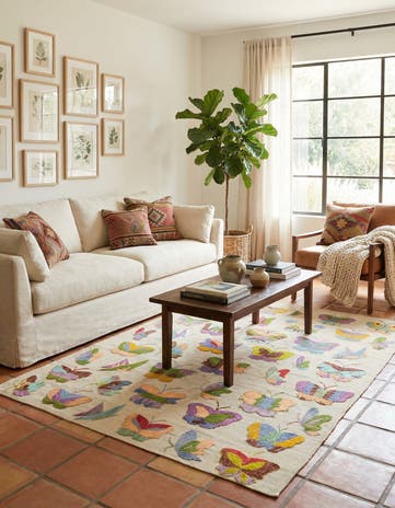 4' 7 x 6' 1 Hand Woven Kilim Suzani Wool Rug