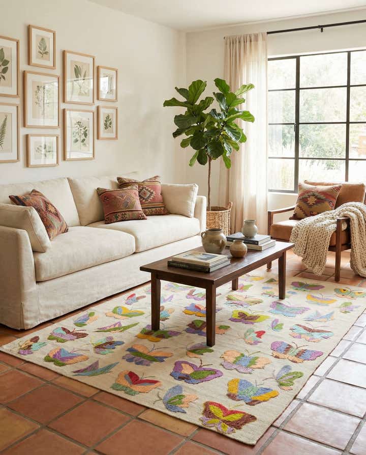 4' 7 x 6' 1 Hand Woven Kilim Suzani Wool Rug