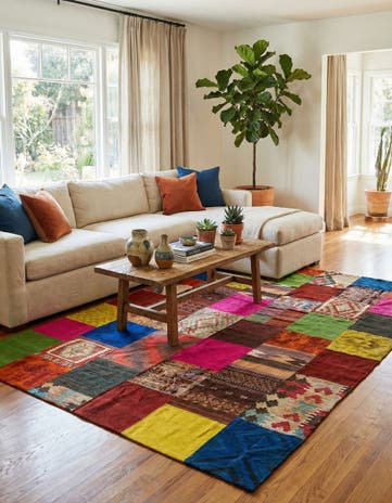 6' 8 x 9' 4 Hand Woven Kilim Patchwork Wool Rug