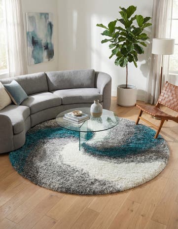 Turquoise Soft Touch Shag Round Rug