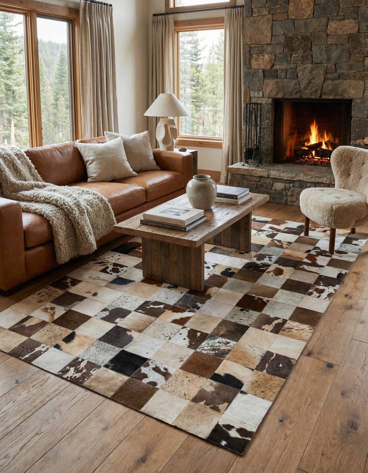 Detail image of 5' x 7' 10 Cowhide Leather Rug