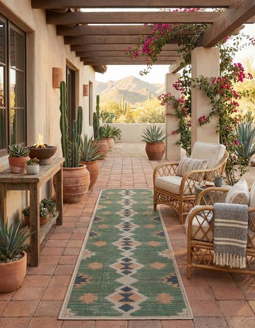 Green Easy-Clean Baja Indoor / Outdoor Runner Rug