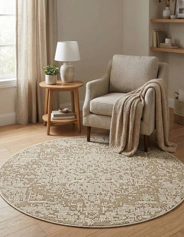 Detail image of 5' 3 x 5' 3 Easy-Clean Traditional Indoor / Outdoor Round Rug