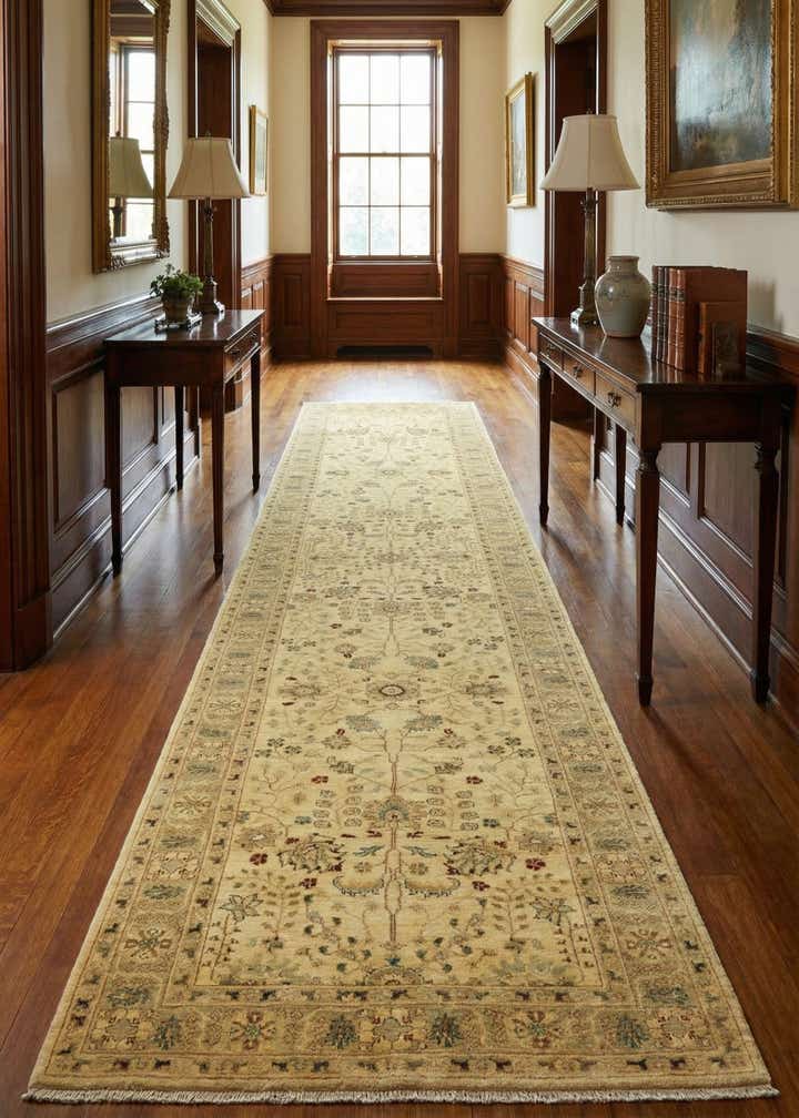 4' 4 x 17' 5 Hand Knotted Peshawar Ziegler Runner Rug