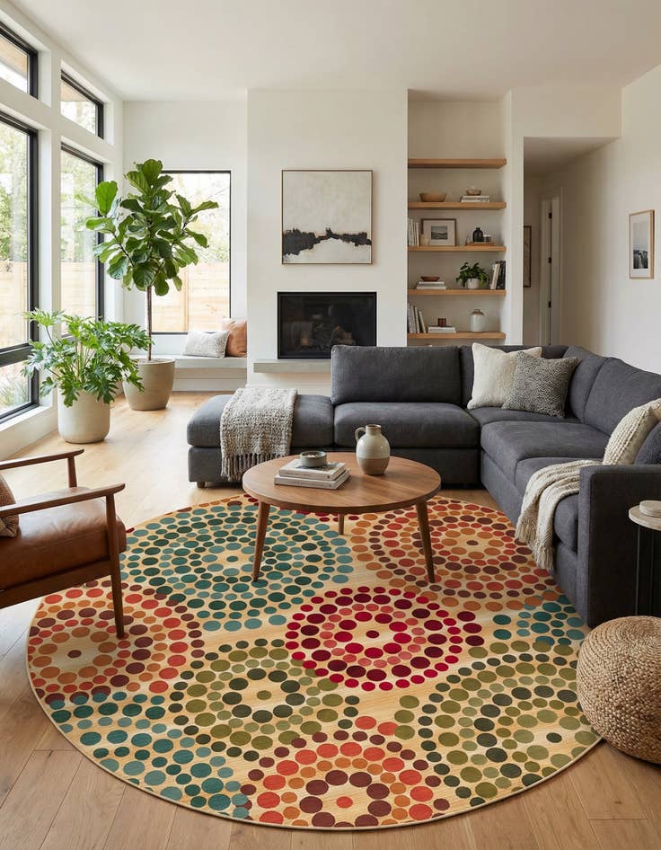 Detail image of 10' x 10' Easy-Clean Modern Indoor / Outdoor Round Rug