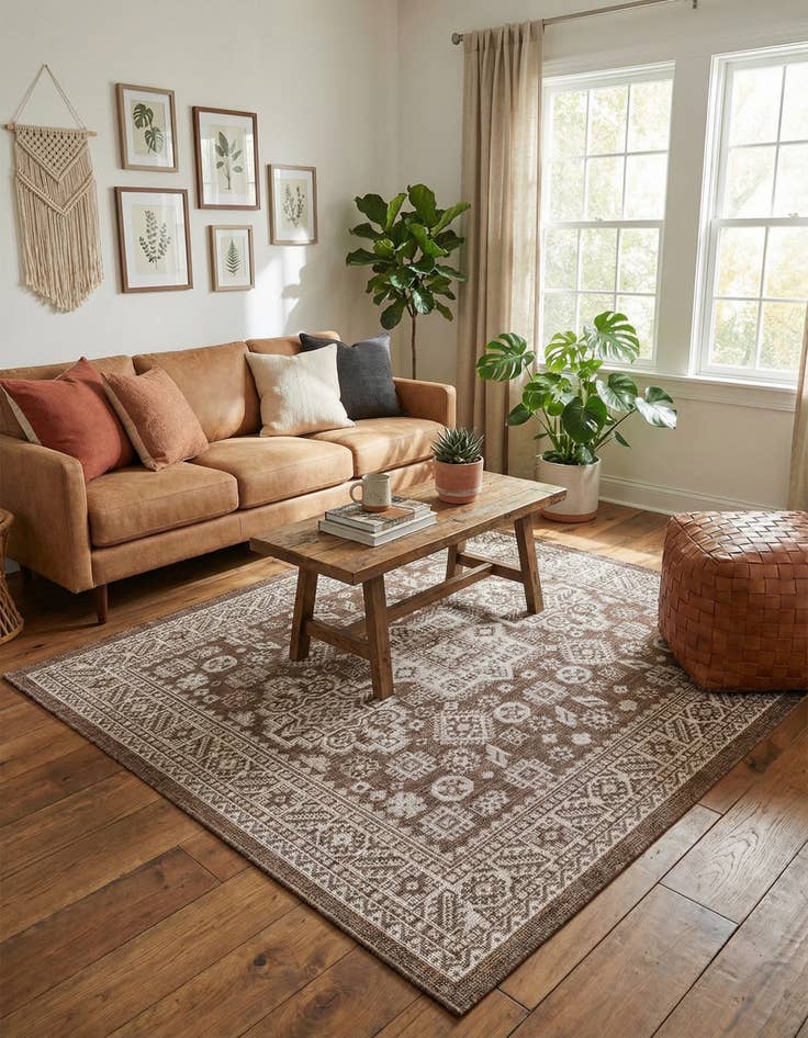 Detail image of  5' 3 x 5' 3  Washable Aztec Indoor / Outdoor Square Rug