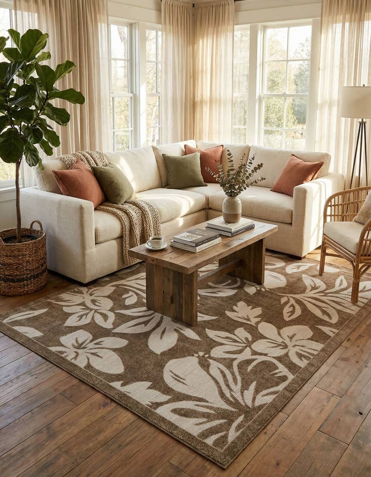 Detail image of 9' x 12'  Washable Botanical Indoor / Outdoor Rug