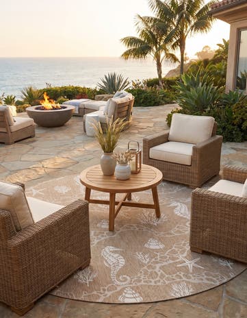 13' x 13' Easy-Clean Coastal Indoor / Outdoor Round Rug