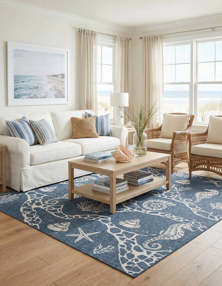 Detail image of  10' x 10'  Washable Coastal Indoor / Outdoor Square Rug