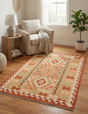 3' x 4' 6 Hand Woven Kilim Waziri Wool Rug