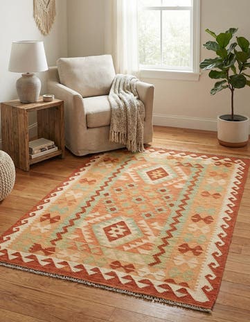 3' x 4' 6 Hand Woven Kilim Waziri Wool Rug