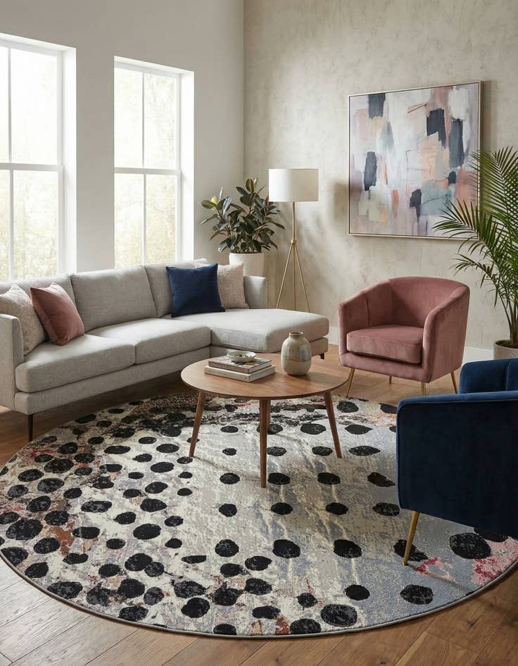 Detail image of 10' x 10'  Washable Modern Indoor / Outdoor Round Rug