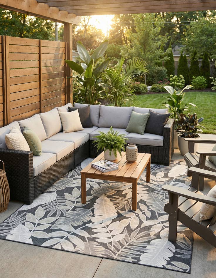 Detail image of 6' 4 x 9'  Washable Botanical Indoor / Outdoor Rug