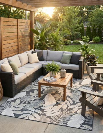 6' 4 x 9' Easy-Clean Botanical Indoor / Outdoor Rug