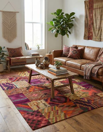 7' x 9' 7 Hand Woven Kilim Patchwork Wool Rug