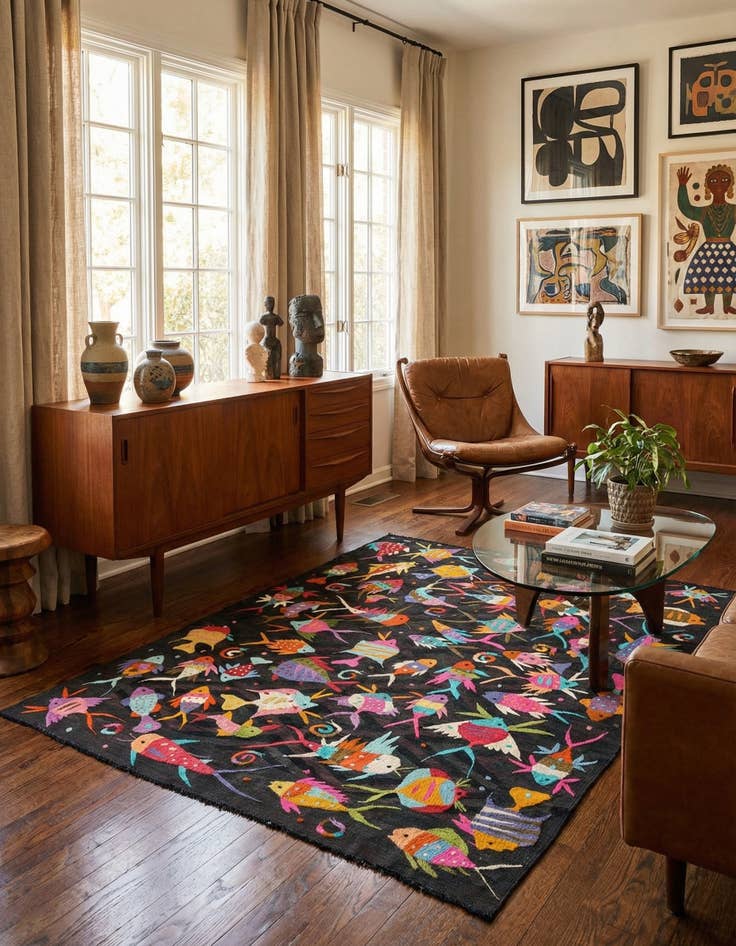 Detail image of 4' 7 x 6' 3  Hand Woven Kilim Suzani Wool Rug