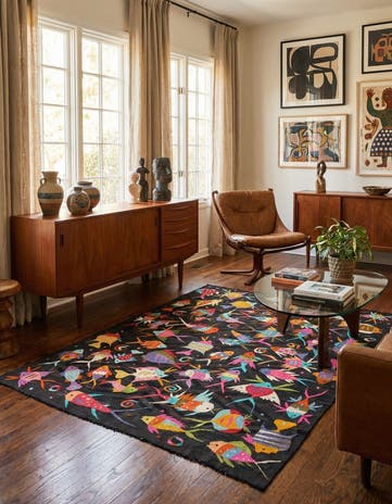 4' 7 x 6' 3 Hand Woven Kilim Suzani Wool Rug