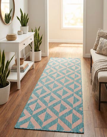 Pink and Aqua Easy-Clean Jill Zarin Napa Indoor / Outdoor Runner Rug