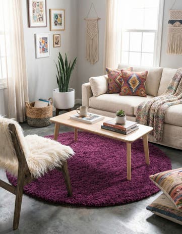 6' x 6' Solid Shag Round Rug