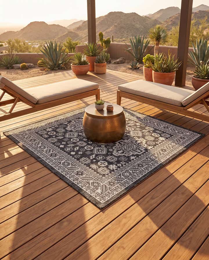 5' 3 x 5' 3 Easy-Clean Aztec Indoor / Outdoor Square Rug