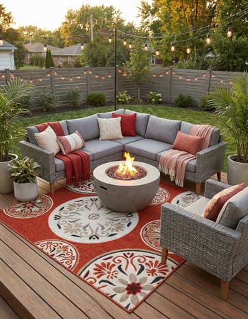 Terracotta Easy-Clean Modern Indoor / Outdoor Square Rug